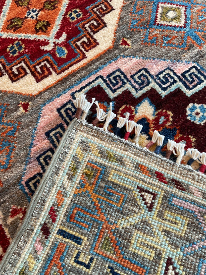 Afghan Turkman Runner, 2'9" x 9'7", in gold, green, grey and pink - photo 4