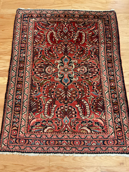Antique Persian Lilian Runner, 3'7" x 4'9", in ivory, navy, red and salmon - photo 4