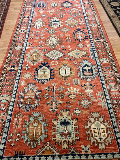 Afghan Turkman Runner, 4'1" x 9'10", in blue, ivory, navy and rust - photo 4