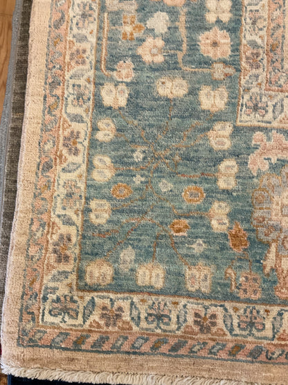 Afghan Oushak Rug, 8'2" x 9'10", in gold, ivory, peach and teal - photo 3