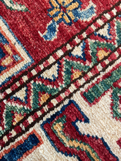 Afghan Kazak Runner, 2'6" x 12', in green, ivory, navy and red - photo 3