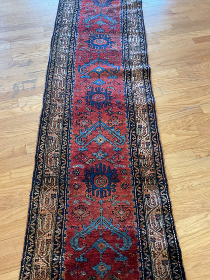 Antique Persian Kurdish Hamadan Runner, 2'5" x 20', in blue, brown, navy and red - photo 3