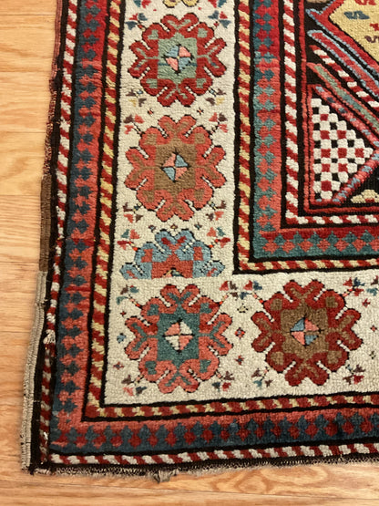 Antique Russian Kazak Rug, 3'7" x 7'10", in brown, ivory, orange and red - photo 2