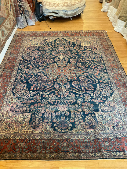 Antique Persian Sarouk Rug, 10'5" x 13'3", in beige, navy, pink and rust - photo 3