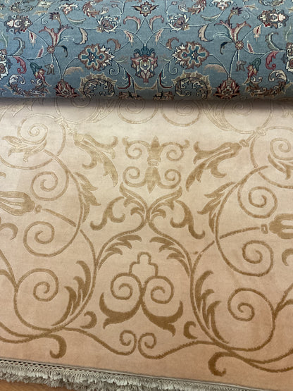 Tibetan Modern Rug with Silk, 6' x 9', in beige, ivory and tan