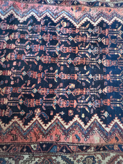 Antique Persian Kurdish Runner, 4'5" x 9'3", in ivory, navy, orange and rust - photo 5
