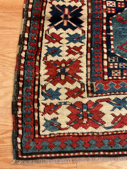 Antique Russian Kazak Rug, 3'7" x 7'10", in blue, ivory, navy and red - photo 3