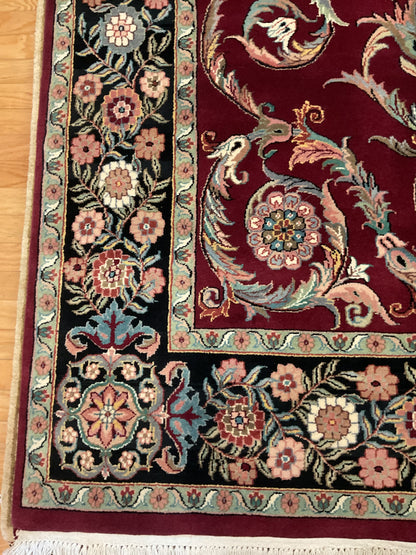 Indian Sharad Rug, 5'11" x 9'5", in black, burgundy, green and pink - photo 3
