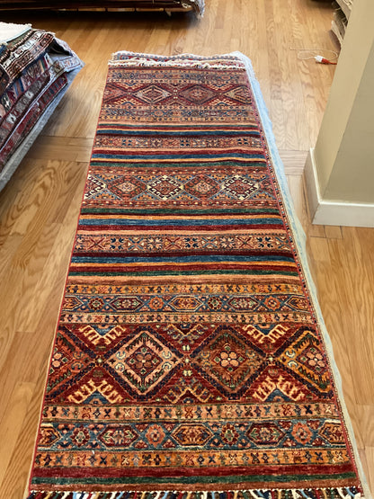 Afghan Turkman Runner, 2'5" x 6'9", in blue, gold, red and teal - photo 4
