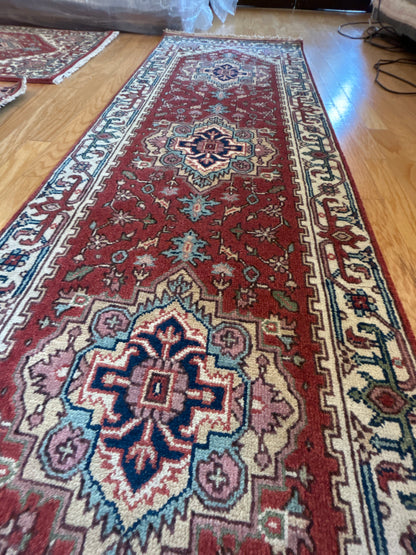 Indian Heriz Runner, 2'9" x 8'1", in baby blue, ivory, navy and rust - photo 4