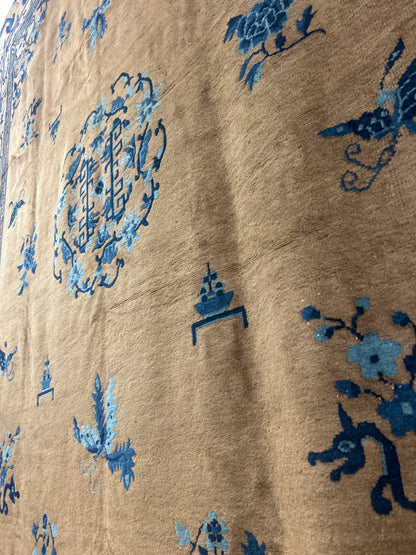 Antique Sino Chinese Peking Rug, 9'2" x 11'4", in blue, camel and navy - photo 5