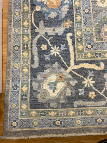 Pakistani Oushak Rug, 11'11" x 14'8", in blue, charcoal, grey and ivory - photo 2