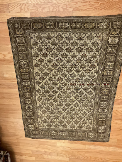 Antique Russian Kazak Rug, 3'9" x 4'11", in beige, brown and ivory - photo 4