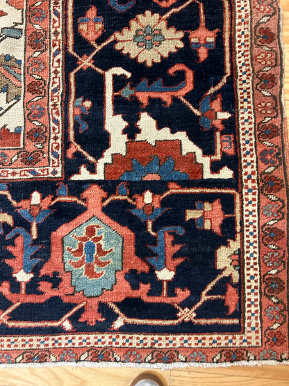 Antique Persian Serapi Rug, 11'5" x 20', in blue, ivory, navy and rust - photo 3