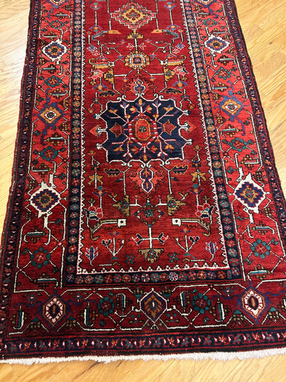 Antique Persian Kurdish Runner, 3'2" x 12'11", in ivory, navy and red - photo 6