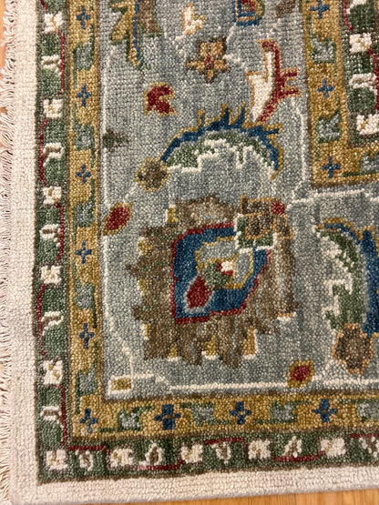 Indian Oushak Rug, 11'10" x 15', in blue, grey, ivory and red - photo 2