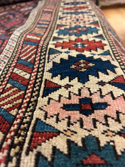 Antique Russian Kuba Rug, 3'9" x 5'1", in blue, ivory, navy and red - photo 5