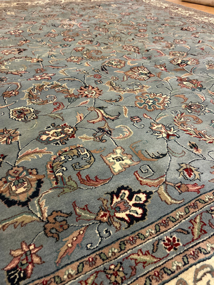 Vintage Indian Kashan Rug, 8' x 10', in baby blue, brown, grey and ivory - photo 5