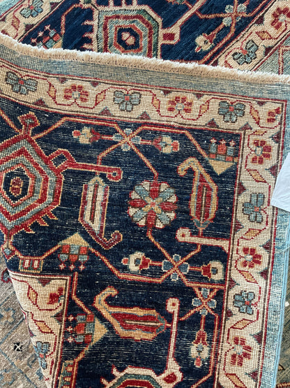 Afghan Heriz Serapi Rug, 9'8" x 13'5", in baby blue, gold, ivory and navy - photo 3