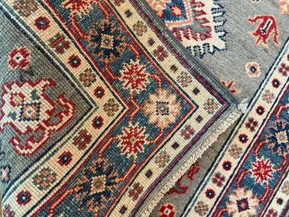 Pakistani Kazak Rug, 2'8" x 3'10", in blue, grey, ivory and red - photo 4