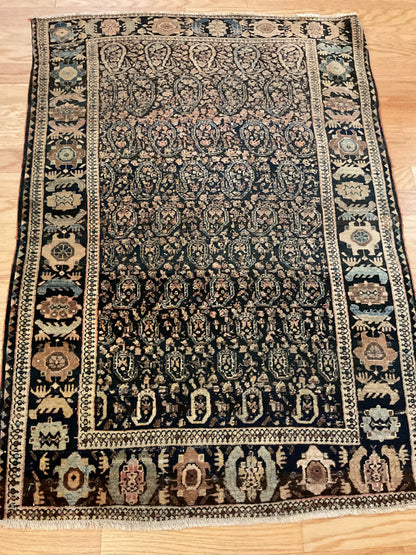 Antique Persian Sarouk Rug, 3'2" x 4'9", in blue, navy and tan - photo 4