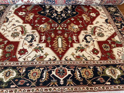 Pakistani Serapi Rug, 10' x 13'9", in ivory, navy, olive and red