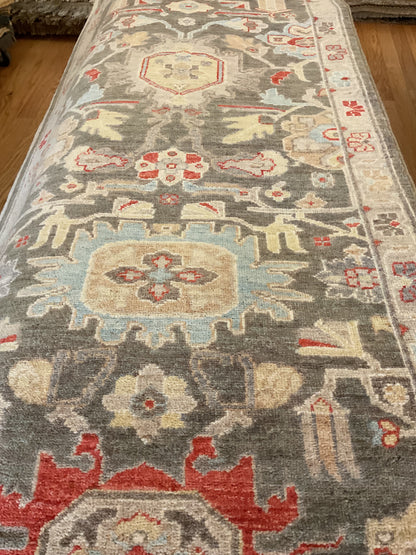 Afghan Karajh Runner, 2'6" x 6', in baby blue, beige, charcoal and red - photo 3