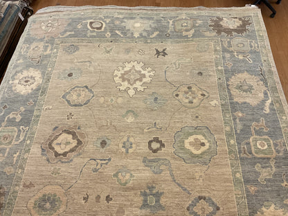 Afghan Oushak Rug, 8'1" x 9'9", in ivory, sea moss, slate and tan