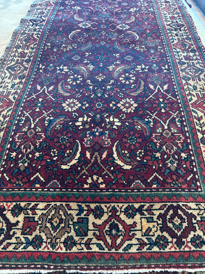 Vintage Persian Hamadan Runner, 3'8" x 9'11", in burgundy