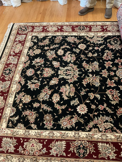 Sino Kashan Rug, 6' x 9', in beige, black, burgundy and ivory