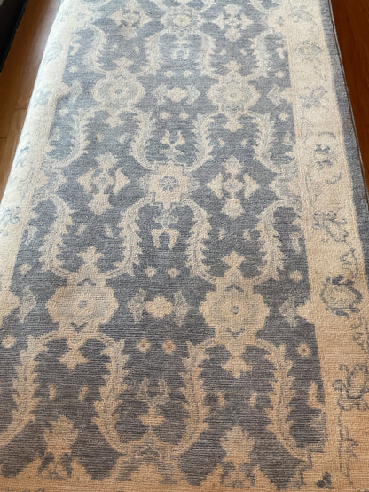 Afghan Peshawar Runner, 2'10" x 11'11", in blue, grey and ivory
