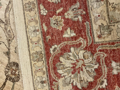 Pakistani Peshawar Rug, 9' x 12', in beige, brick, grey and ivory
