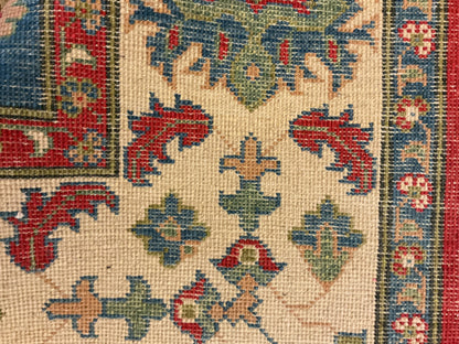 Afghan Kazak Rug, 8'1" x 9'8", in blue, camel and red - photo 4