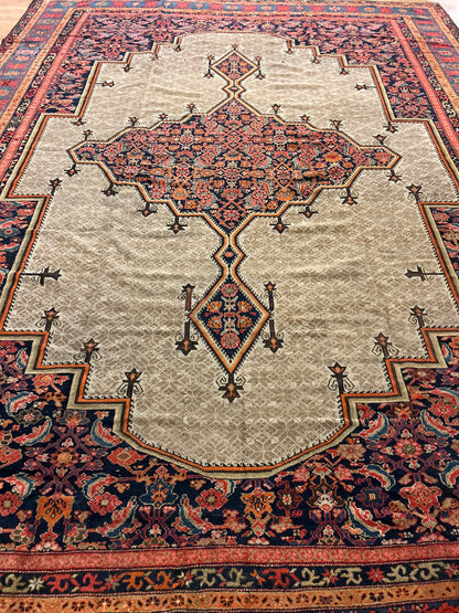 Antique Persian Malayer Rug, 11'9" x 15'5", in beige, navy, red and rust