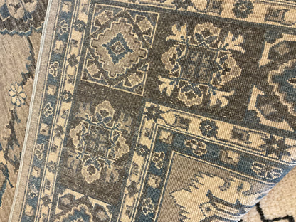 Afghan Peshawar Rug, 8' x 10', in blue, ivory, slate and tan - photo 5