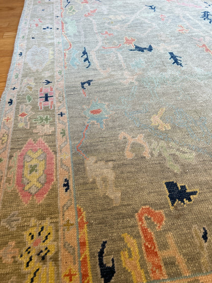 Vintage Indian Oushak Runner, 4'10" x 15'9", in cream, green, grey and pink - photo 5