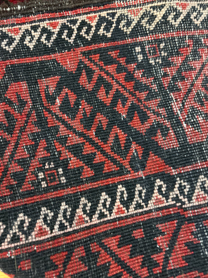 Vintage Afghan Turkman Runner, 5' x 9'6", in black, ivory and red - photo 3