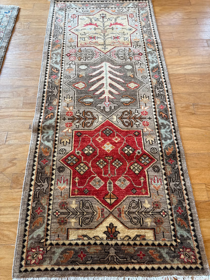 Afghan Peshawar Runner, 2'6" x 5'9", in brown, grey, ivory and orange