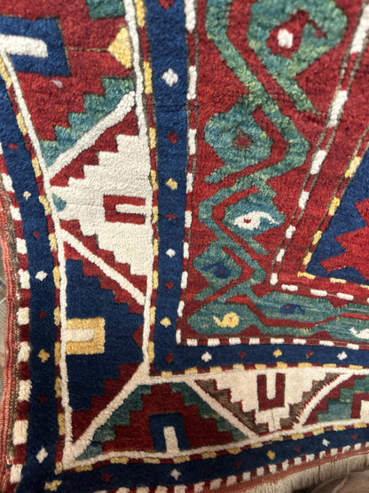 Antique Russian Lori Pambak Rug, 6'8" x 9'8", in blue, green, ivory and red - photo 4