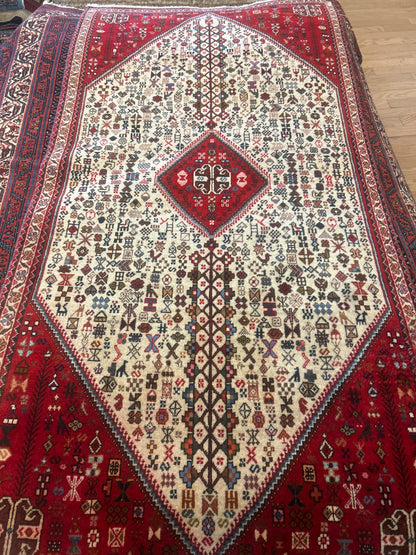 Vintage Persian Abbedeh Rug, 3'2" x 6'6", in ivory and red