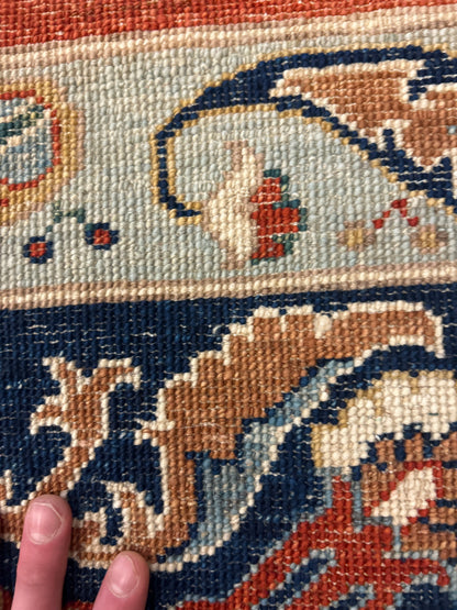 Afghan Mohal Rug, 8' x 10', in ivory, navy, red and teal - photo 4
