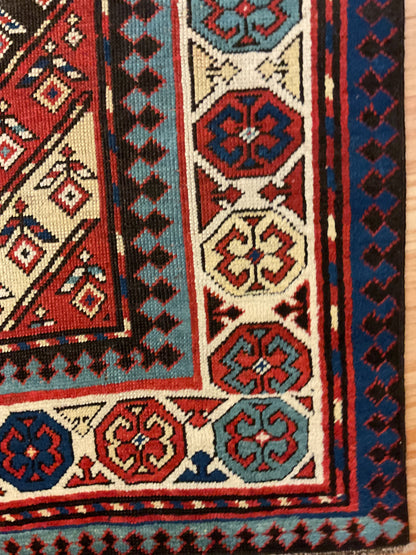 Antique Russian Kazak Rug, 3'6" x 5'4", in blue, ivory, navy and red - photo 3