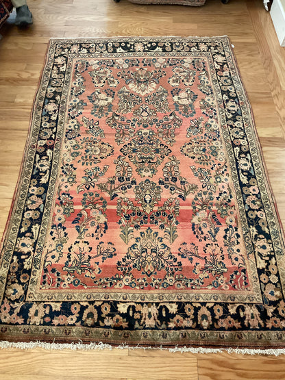 Antique Persian Sarouk Rug, 4' x 6'8", in beige, black and salmon - photo 4