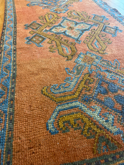 Turkish Oushak Rug, 2'9" x 5'8", in blue, cocoa, gold and rust - photo 2