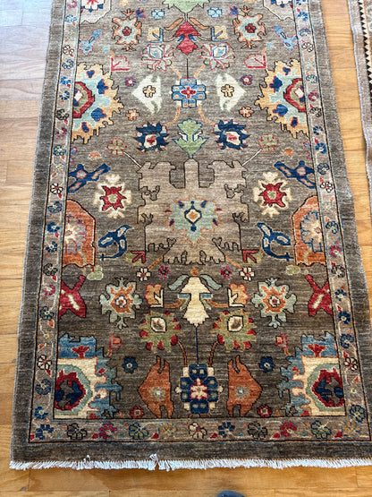 Afghan Peshawar Runner, 3'1" x 6', in baby blue, brown, cocoa and grey - photo 2