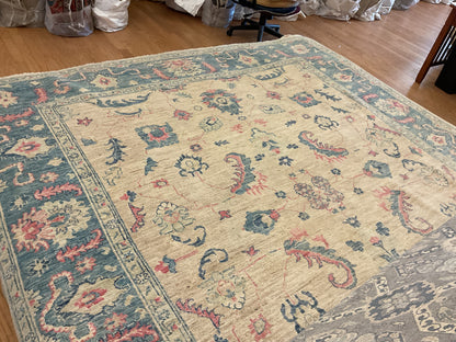 Afghan Oushak Rug, 8'3" x 9'5", in beige, salmon and teal - photo 4