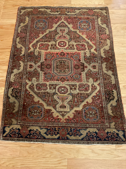 Antique Persian Sarouk Farahan Rug, 3'8" x 5', in navy, rust and tan