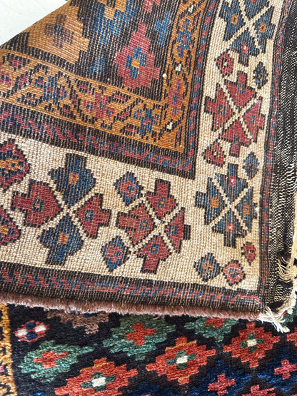 Antique Persian Kurdish Runner, 4'2" x 10'7", in gold, green, ivory and navy - photo 5