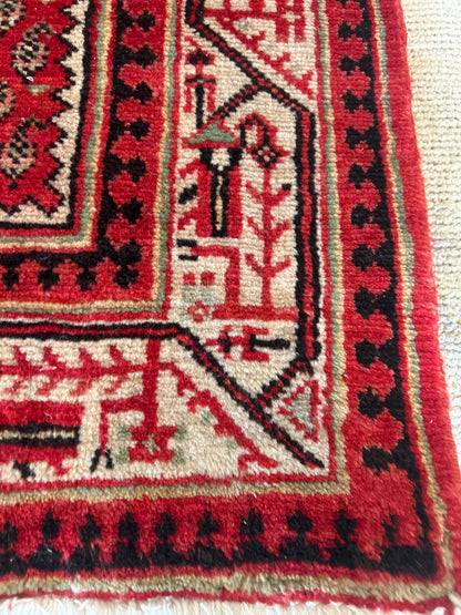 Vintage Persian Mir Runner, 3'6" x 10', in black, ivory and red - photo 2
