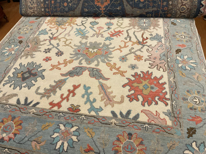 Indian Oushak Rug, 8'1" x 10'3", in baby blue, grey, ivory and rust - photo 3
